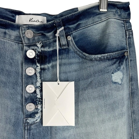 KANCAN  11/29 90's flare distressed acid washed button fly Jeans Long inseam - Picture 2 of 7